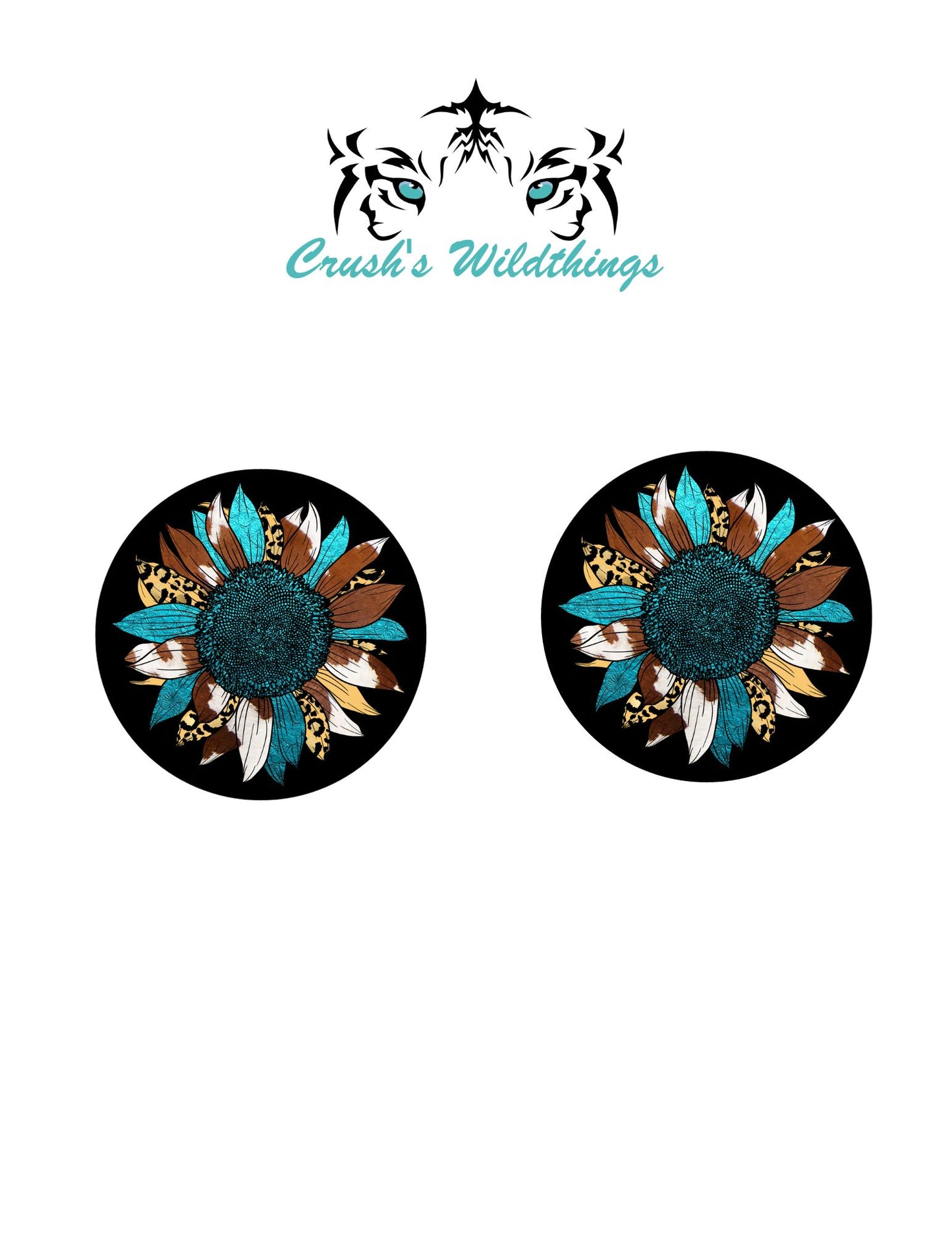 Teal and Brown Sunflower Car Coaster - Crush's Wildthings