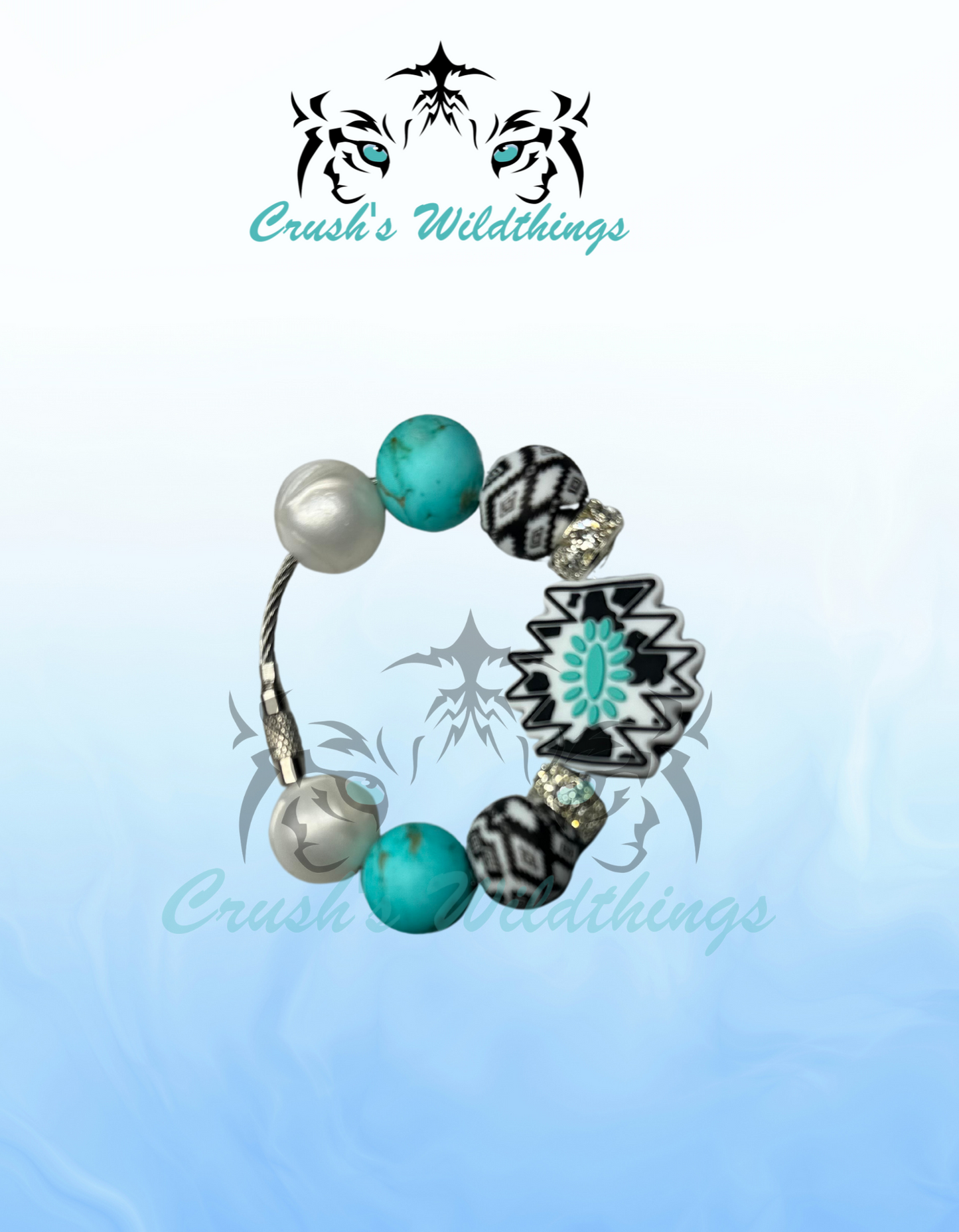 White and Teal Aztec Cup Charm